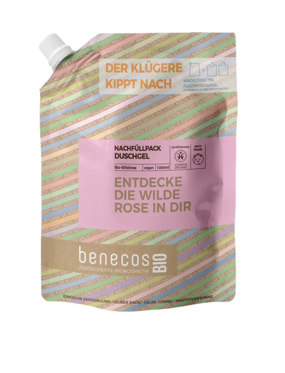 benecosBio Duschgel Bio-Wildrose - Nachfüllbeutel (verschiedene Mengen) ENTDECKE DIE WILDE ROSE IN DIR